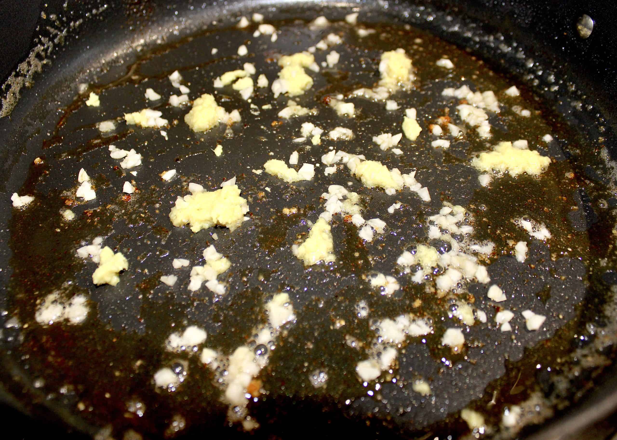 ginger and garlic in skillet