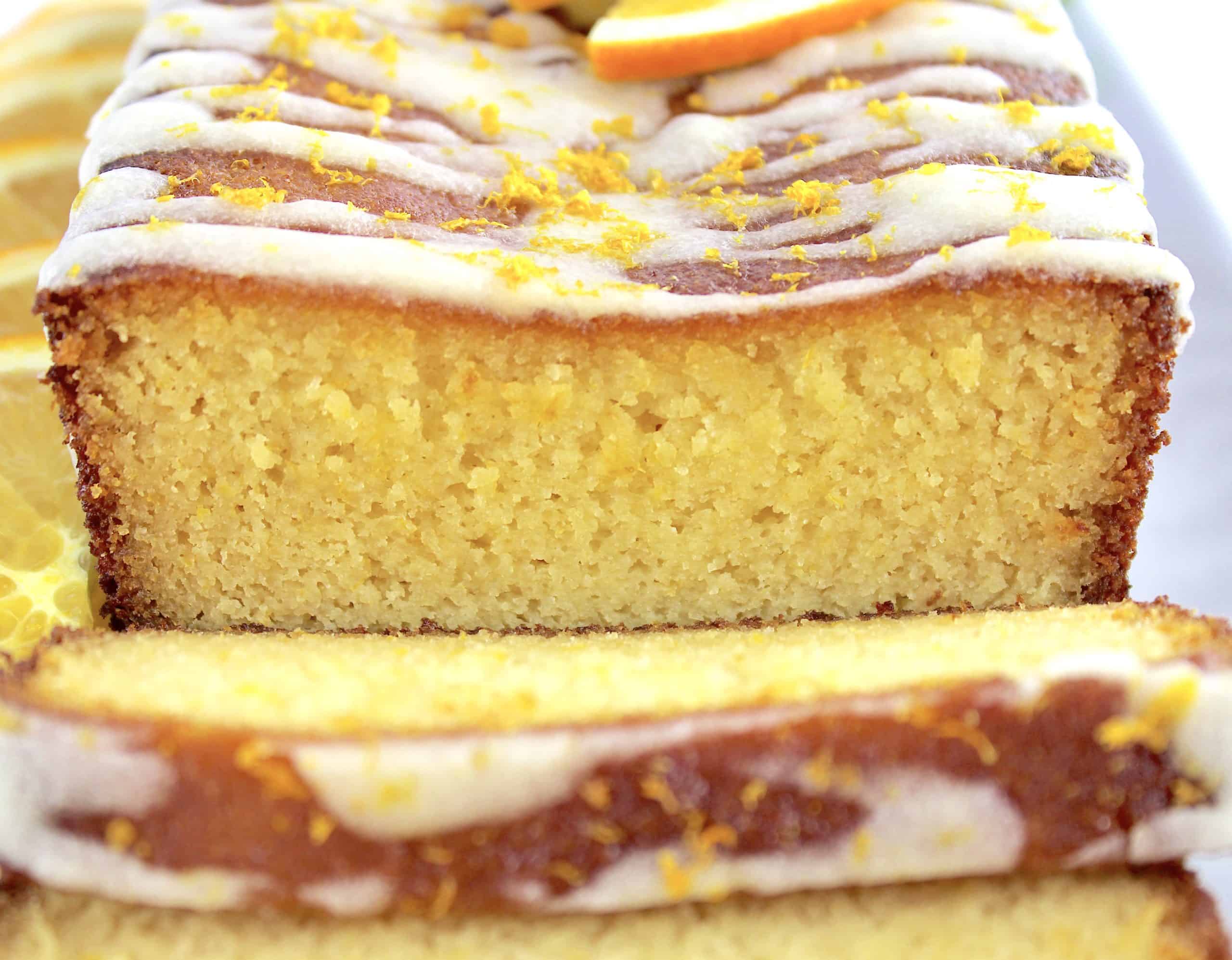 Keto Orange Pound Cake with icing on top