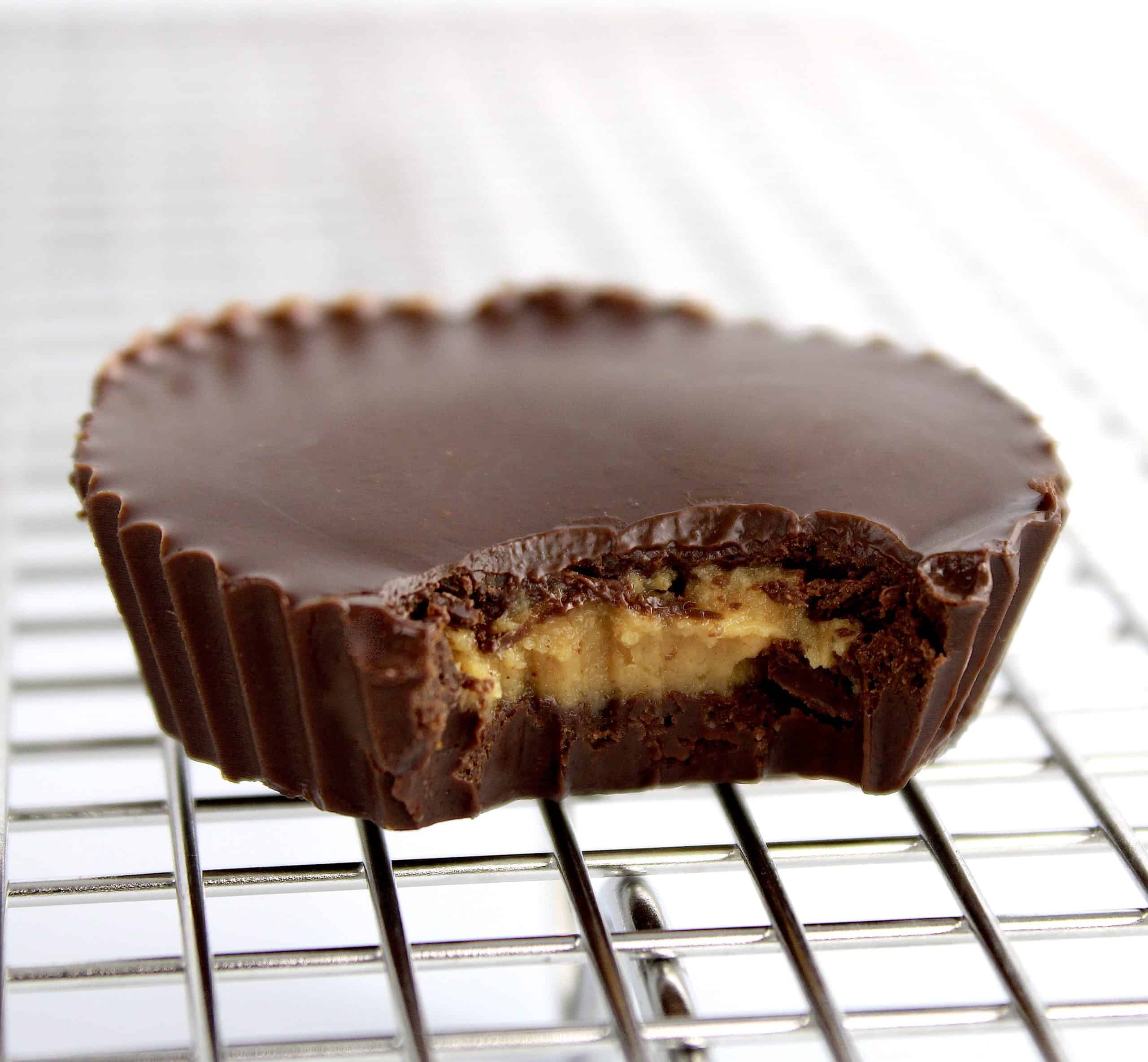 Keto Peanut Butter Cup closeup with bite missing