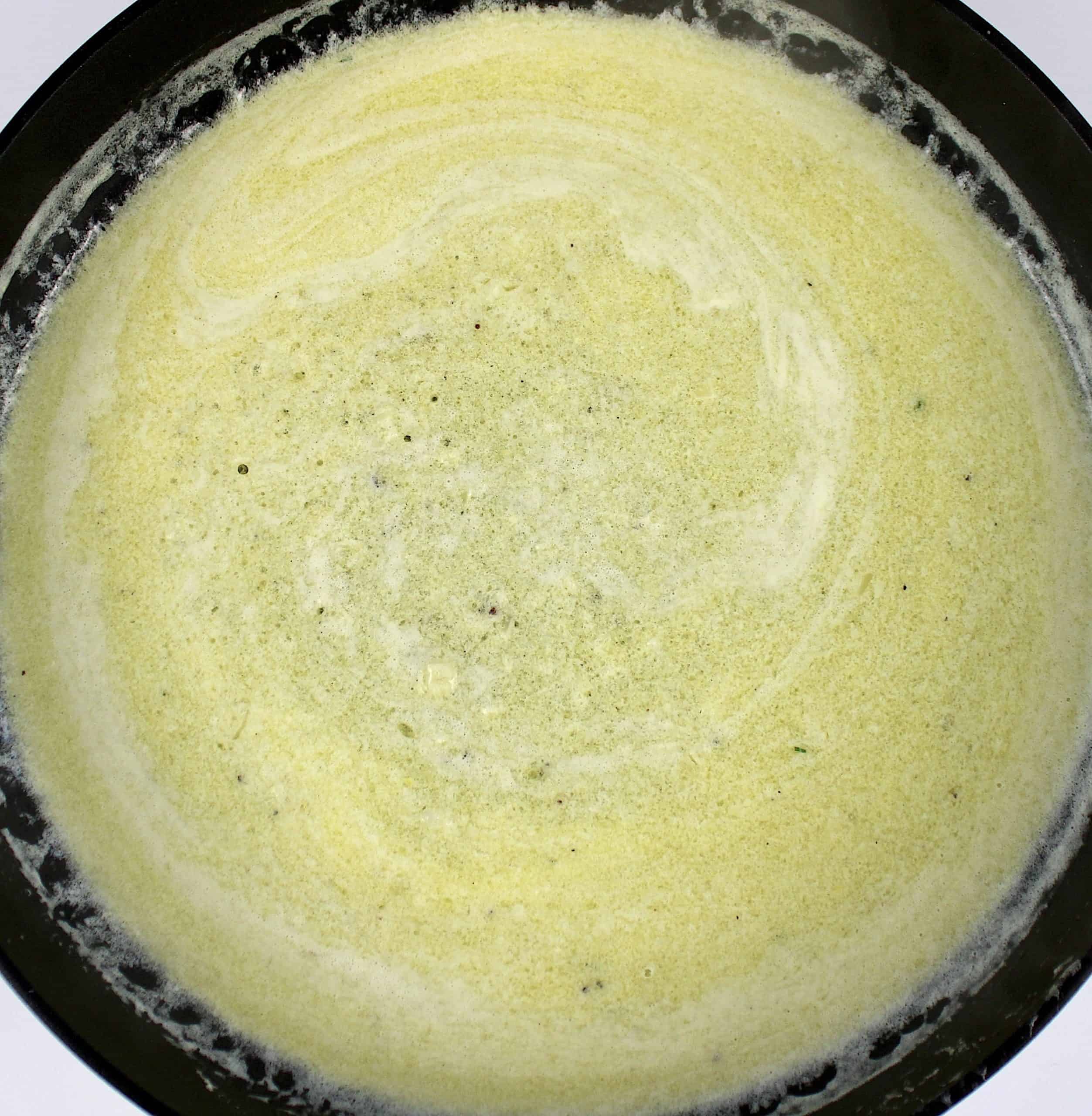 garlic butter cream sauce in skillet