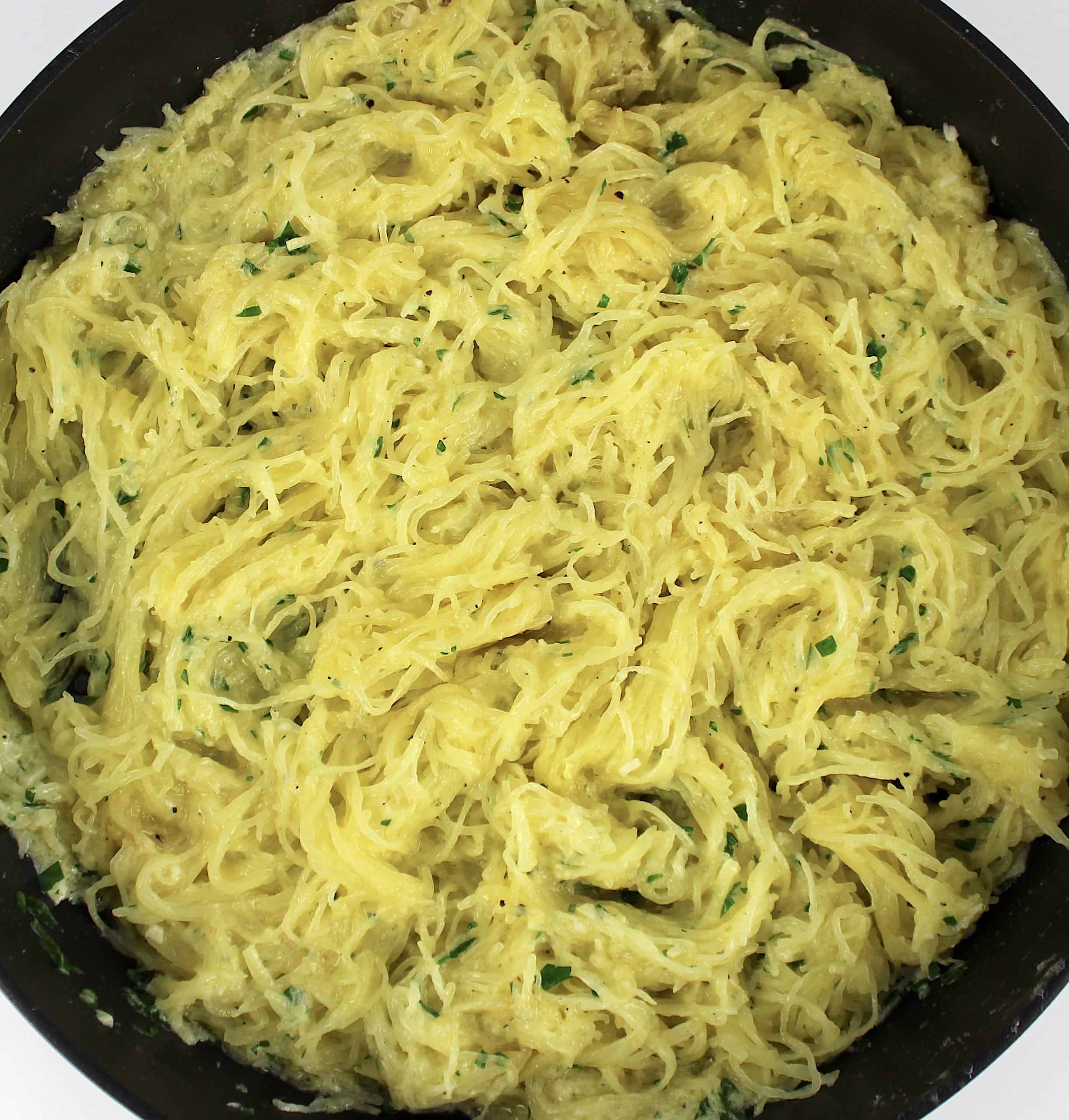 Parmesan Garlic Spaghetti Squash in skillet