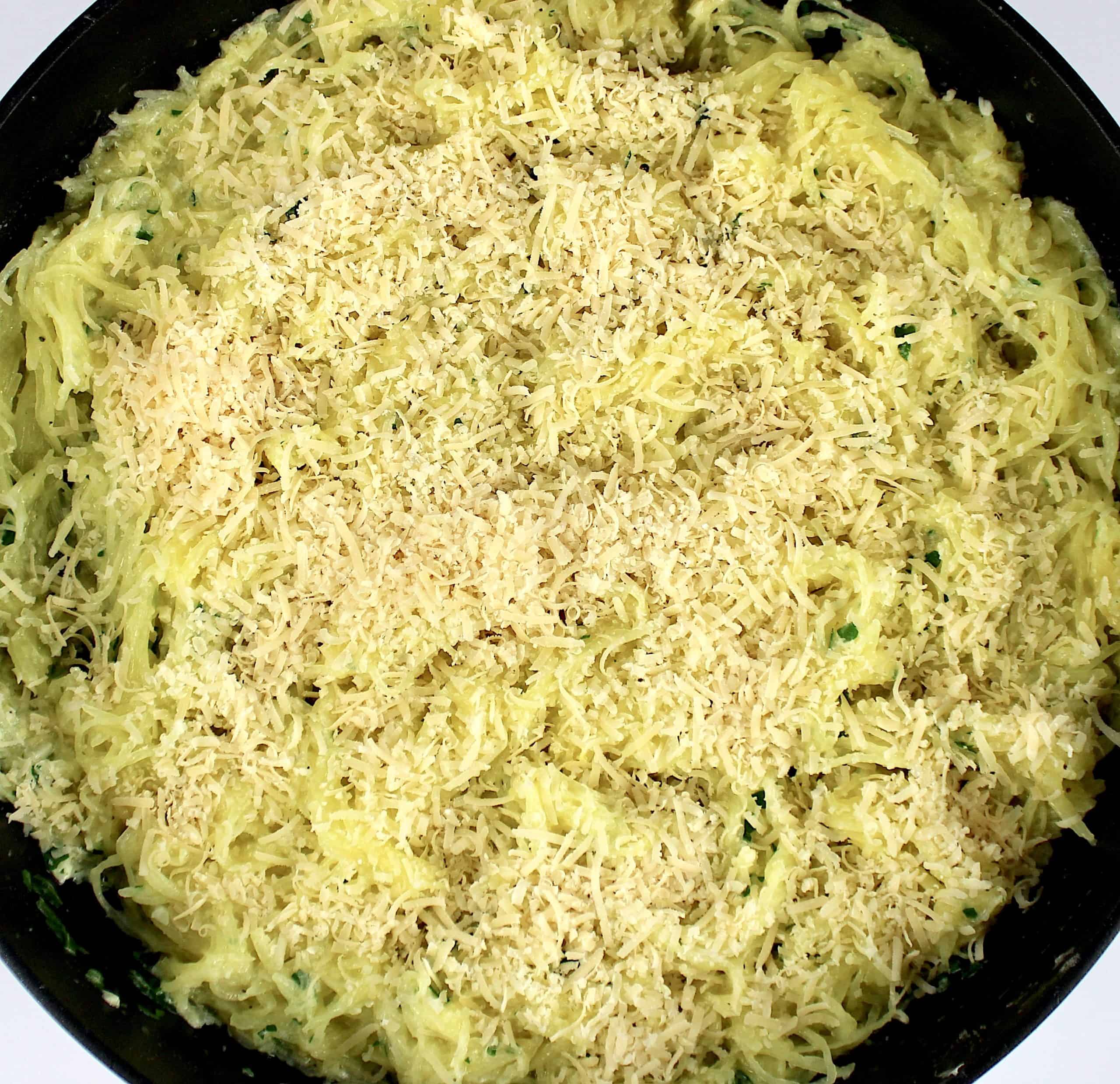 Parmesan Garlic Spaghetti Squash with grated cheese on top