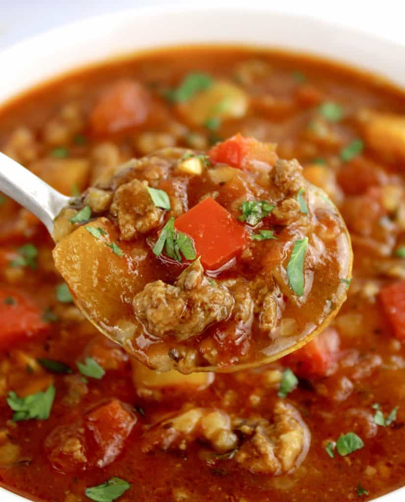 Stuffed Pepper Soup in spoon