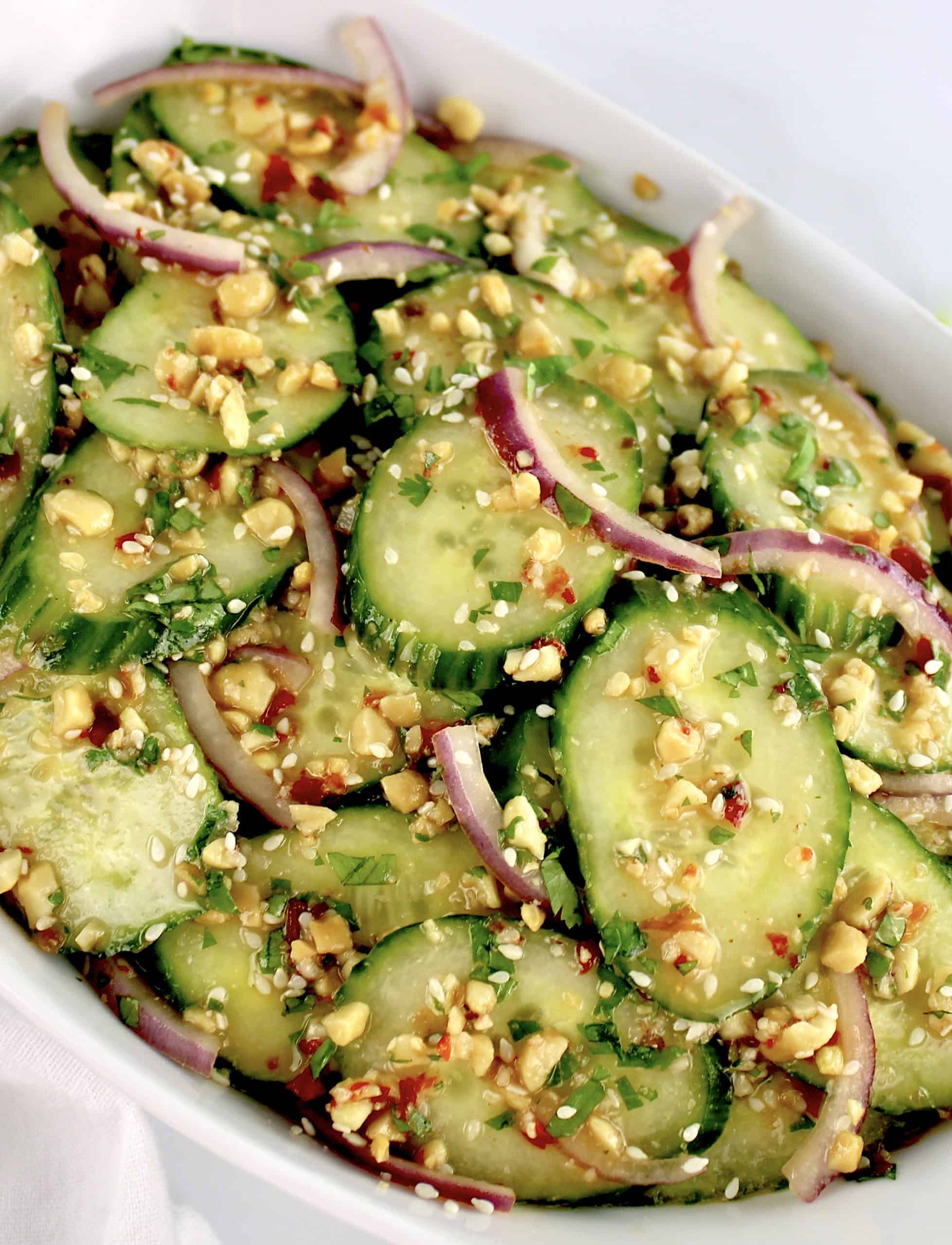 Thai Cucumber Salad in white bowl