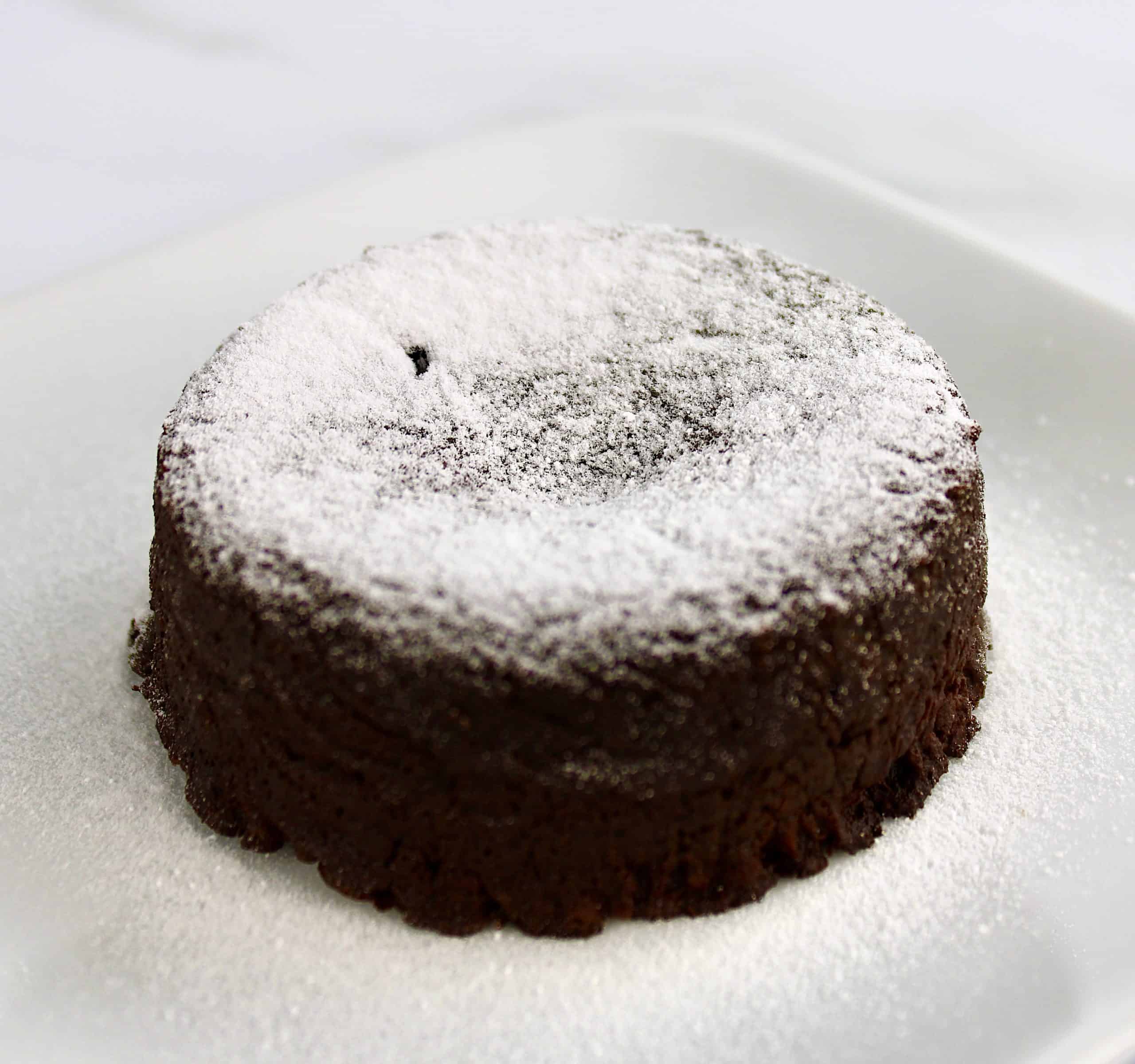 chocolate lava cake with powdered sugar on top