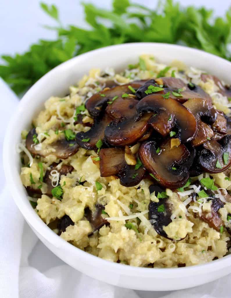Keto Risotto with mushrooms on top