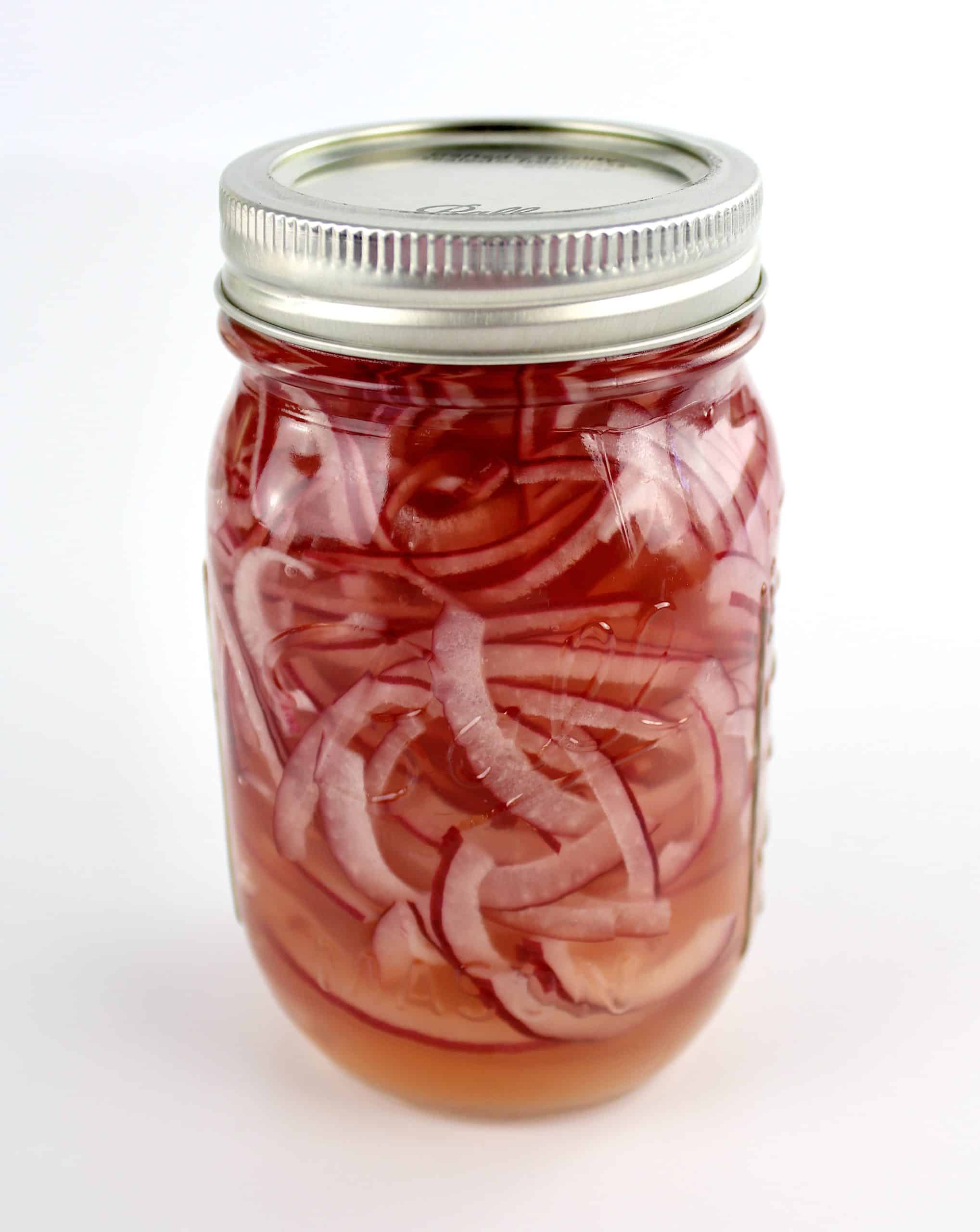 Pickled Red Onions in mason jar with lid