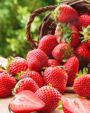 strawberries spilling out of basket
