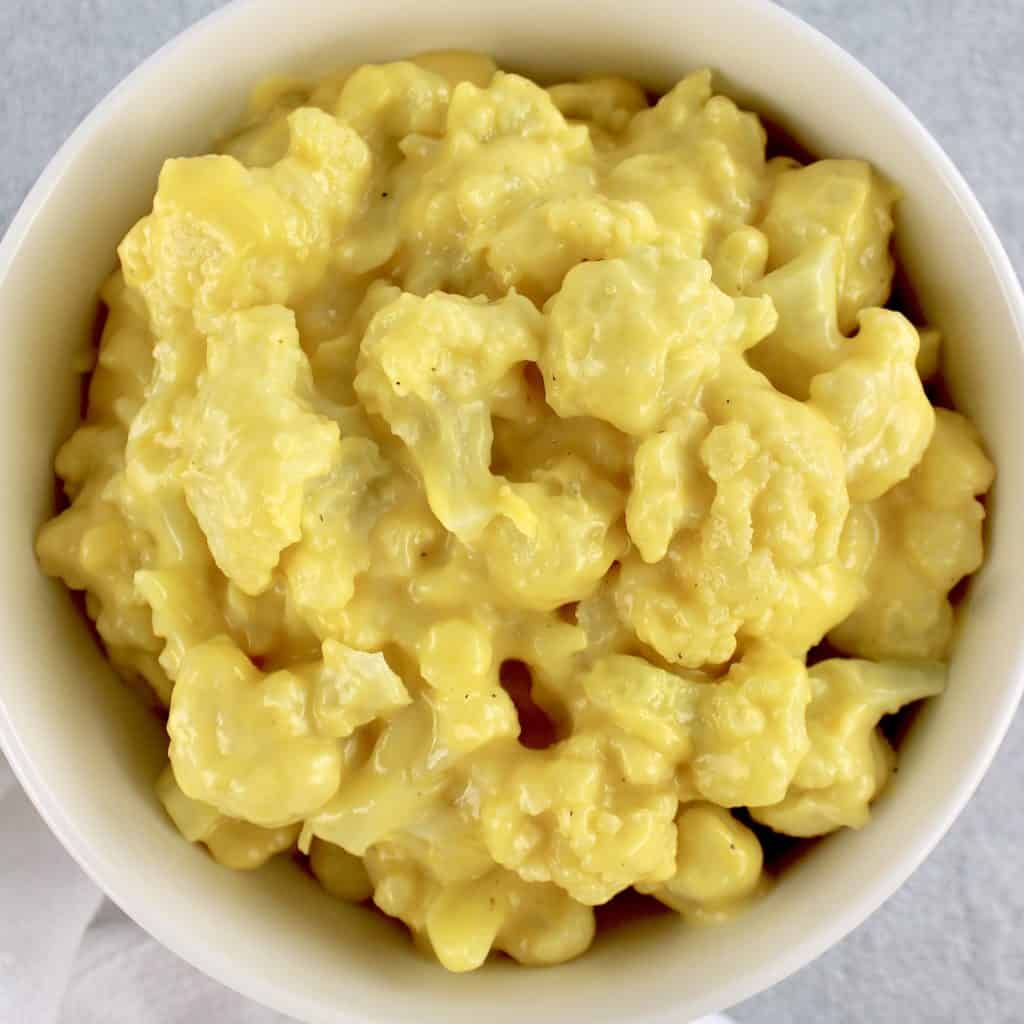 Cauliflower Mac and Cheese in white bowl