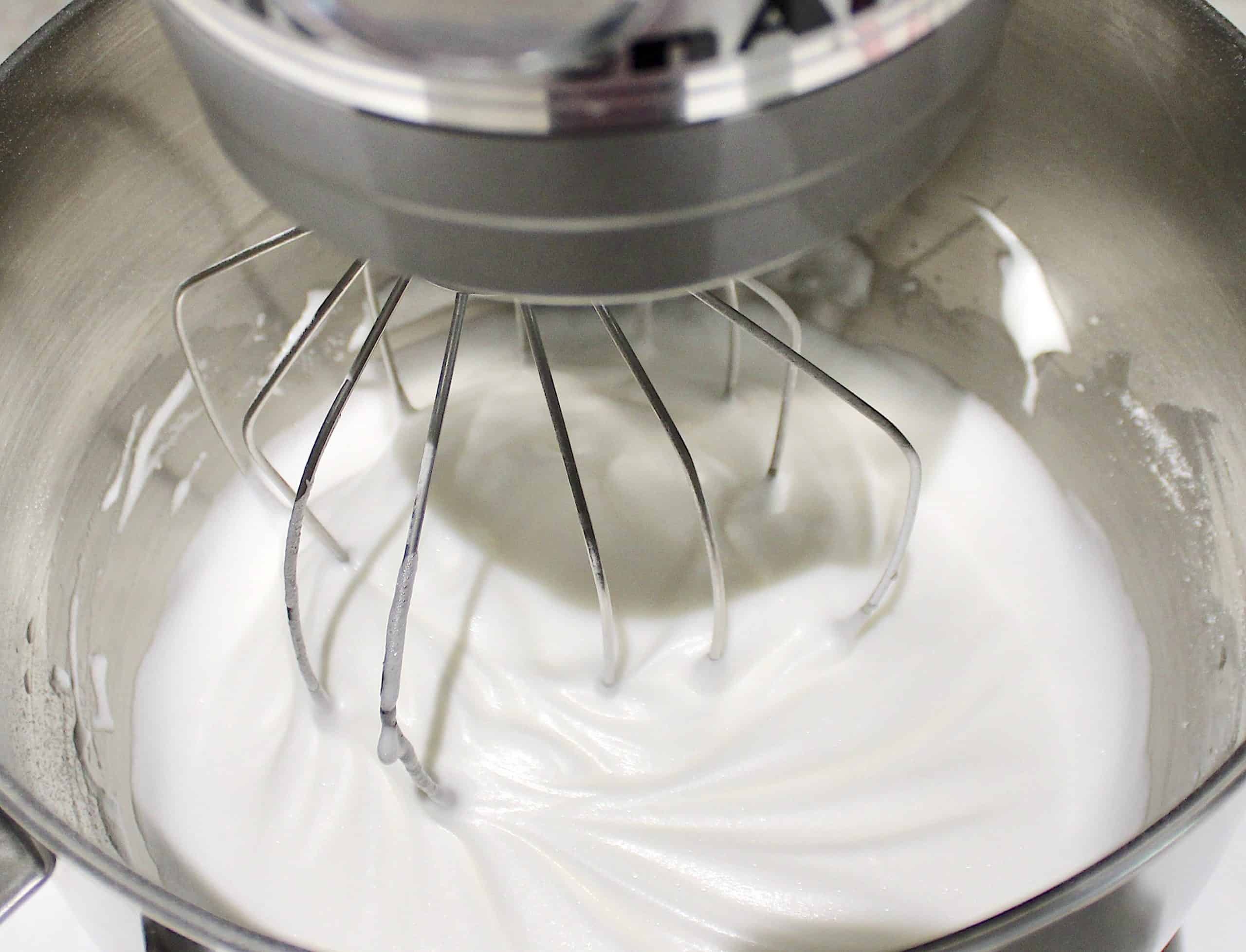 whipped egg whites in stand mixer with whisk attachment