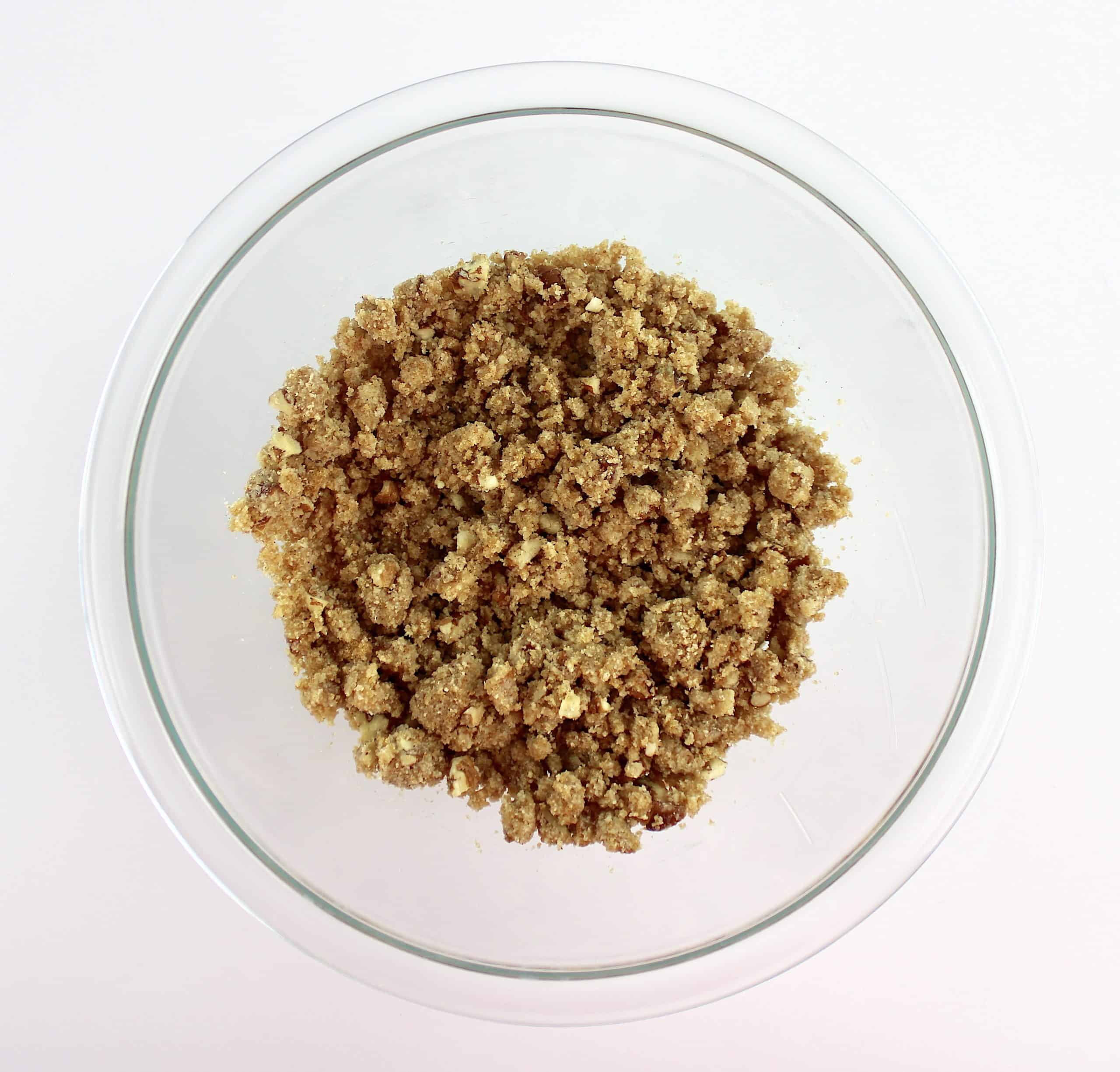 crumble topping in glass bowl