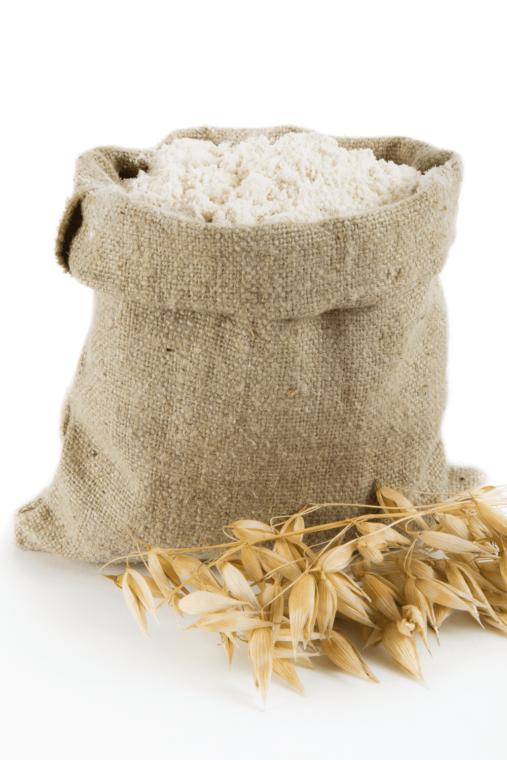 oat fiber in burlap bag with oats next to it