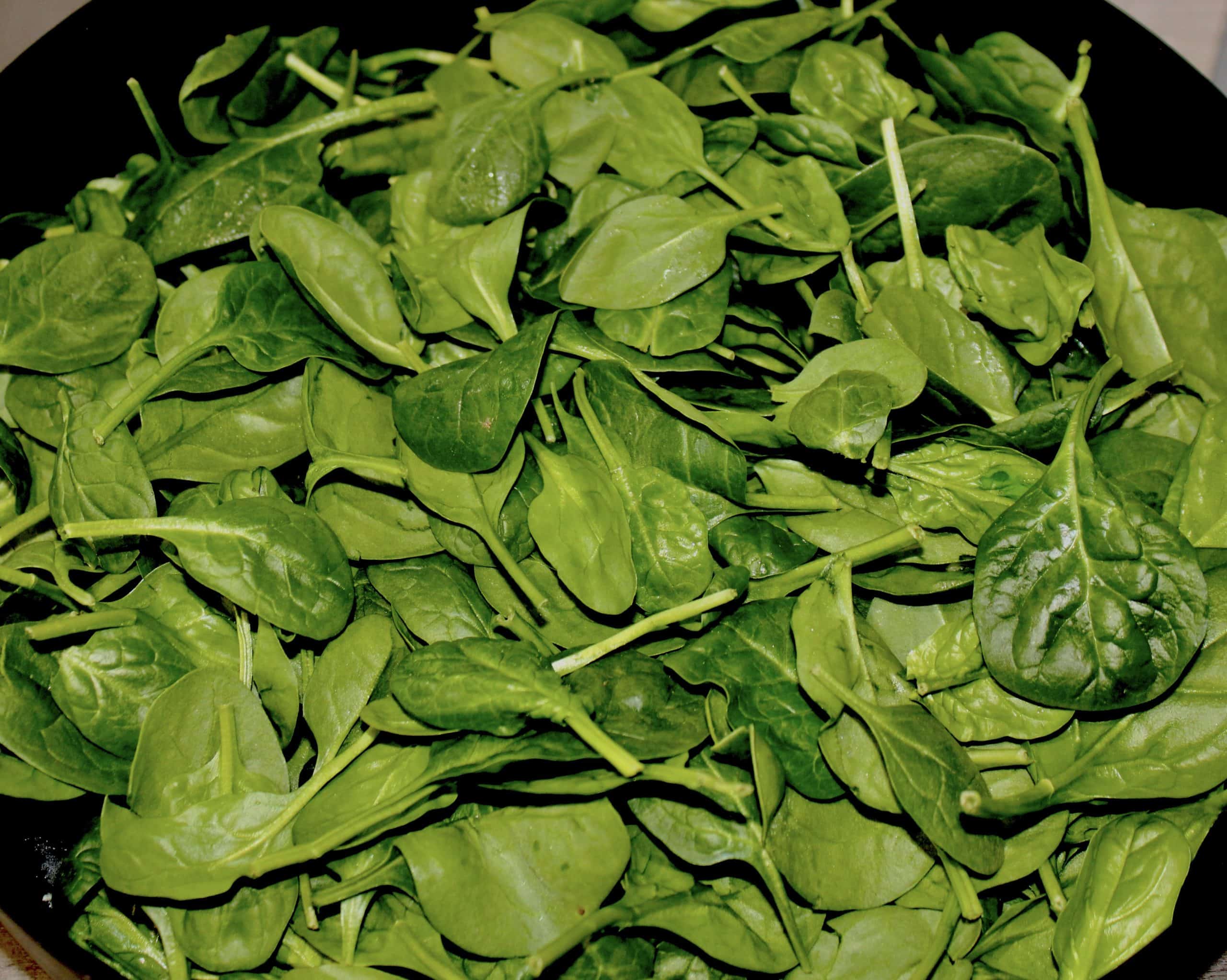 baby spinach in sklillet