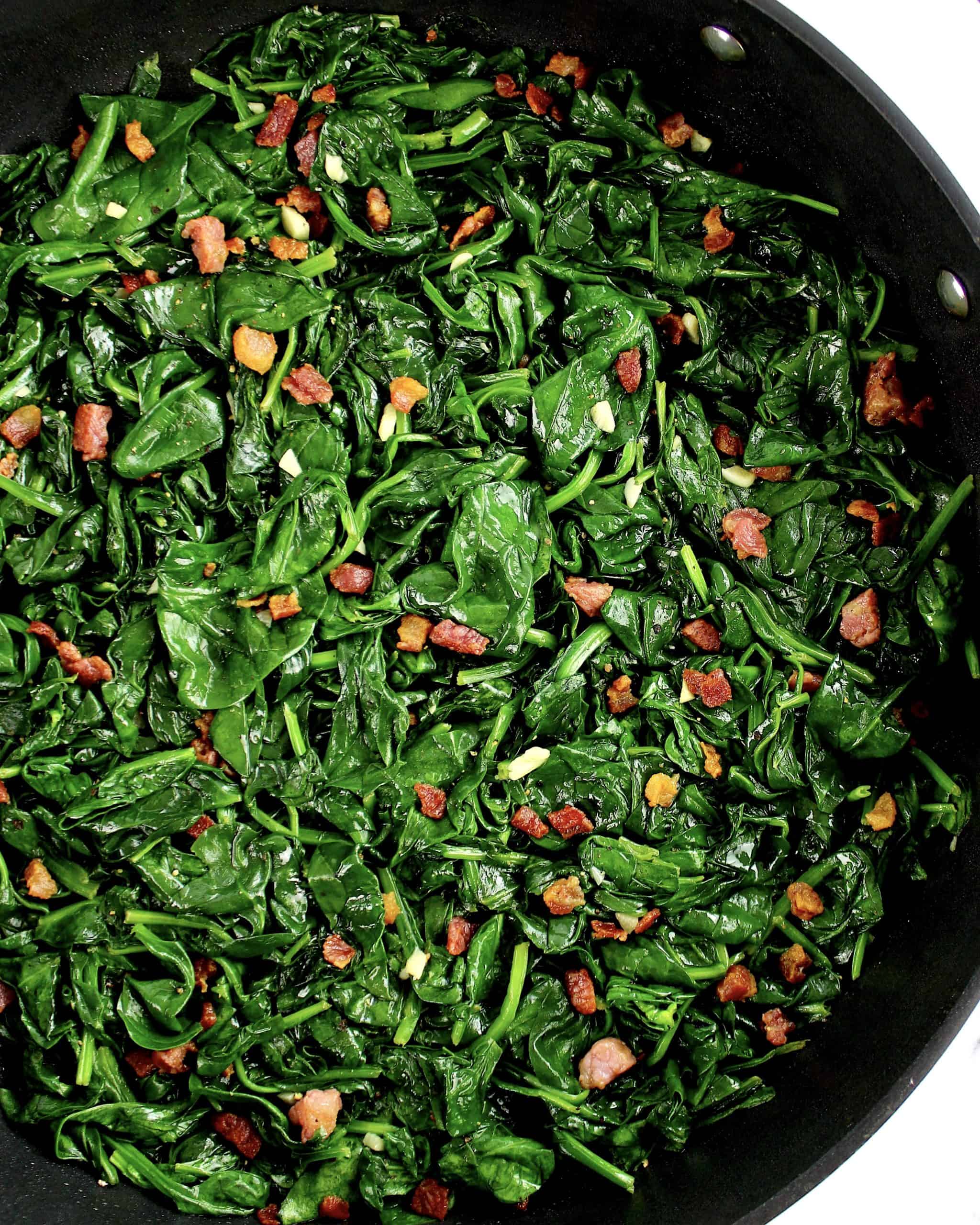 Sautéed Spinach with Pancetta in skillet