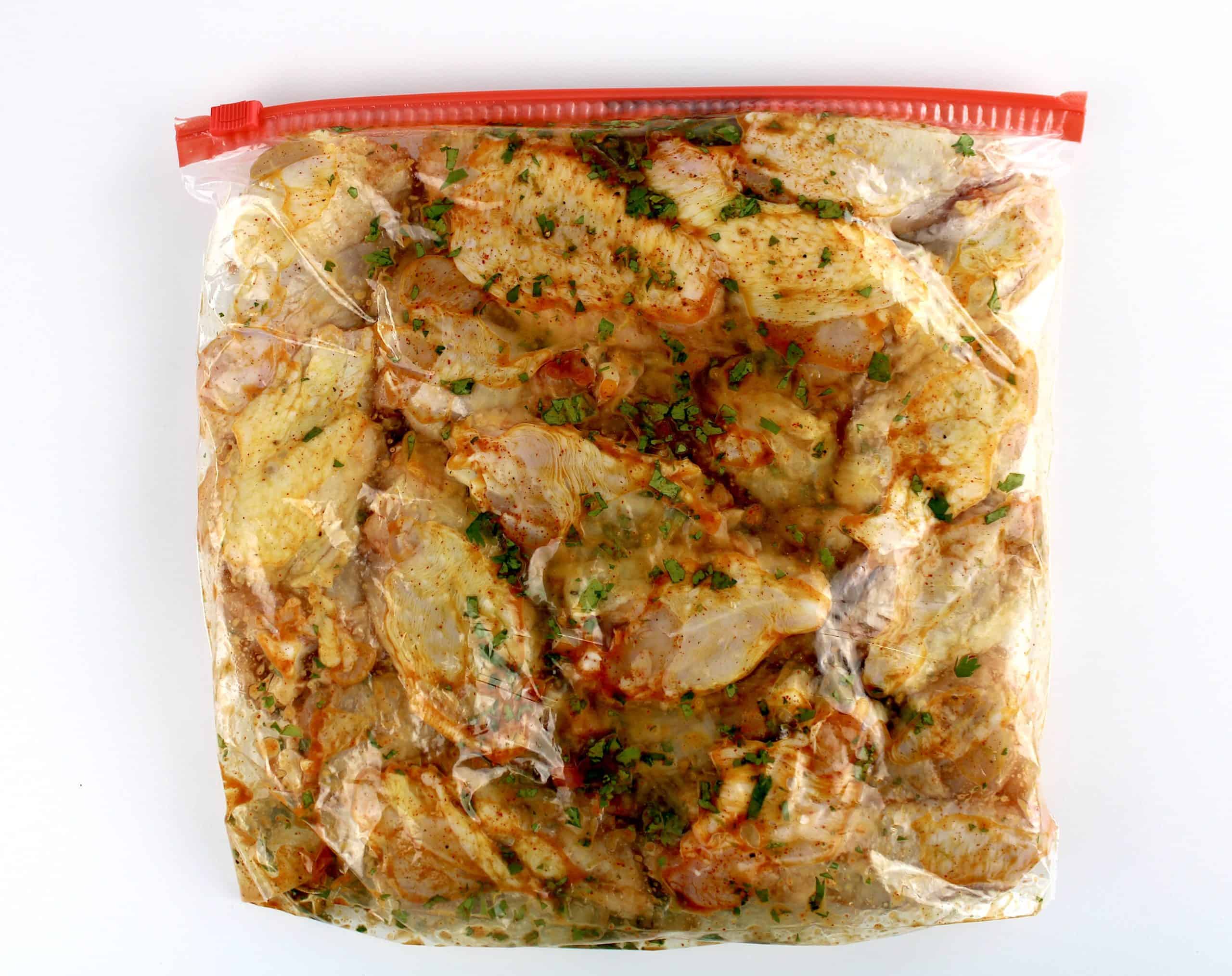 Cilantro Lime Chicken Wings raw in food storage bag