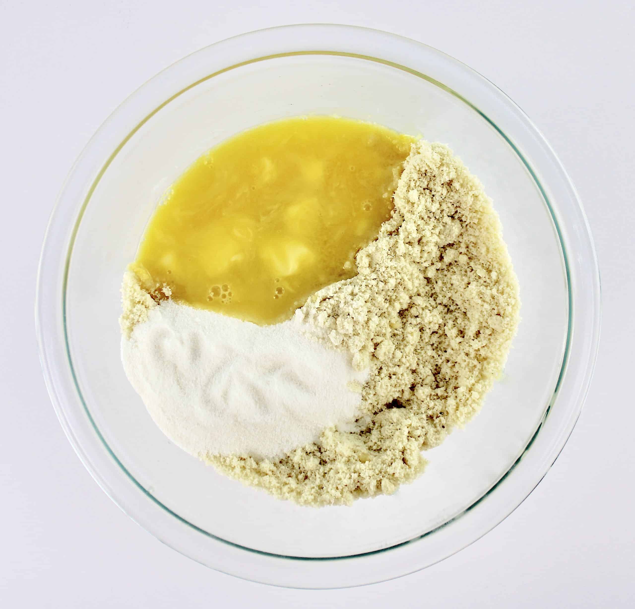 lemon lush crust ingredients in glass bowl unmixed