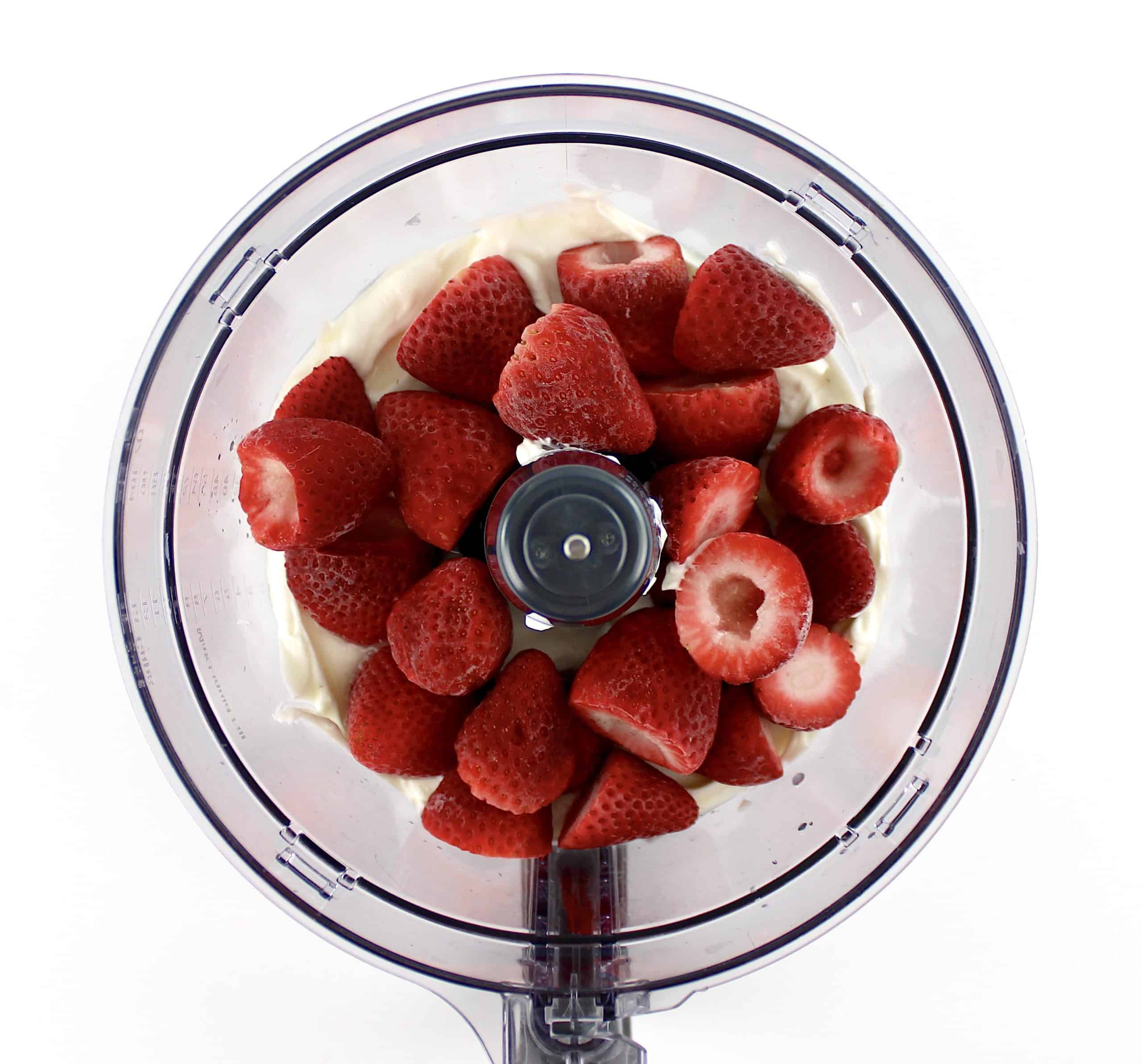 frozen strawberries and yogurt in food processor