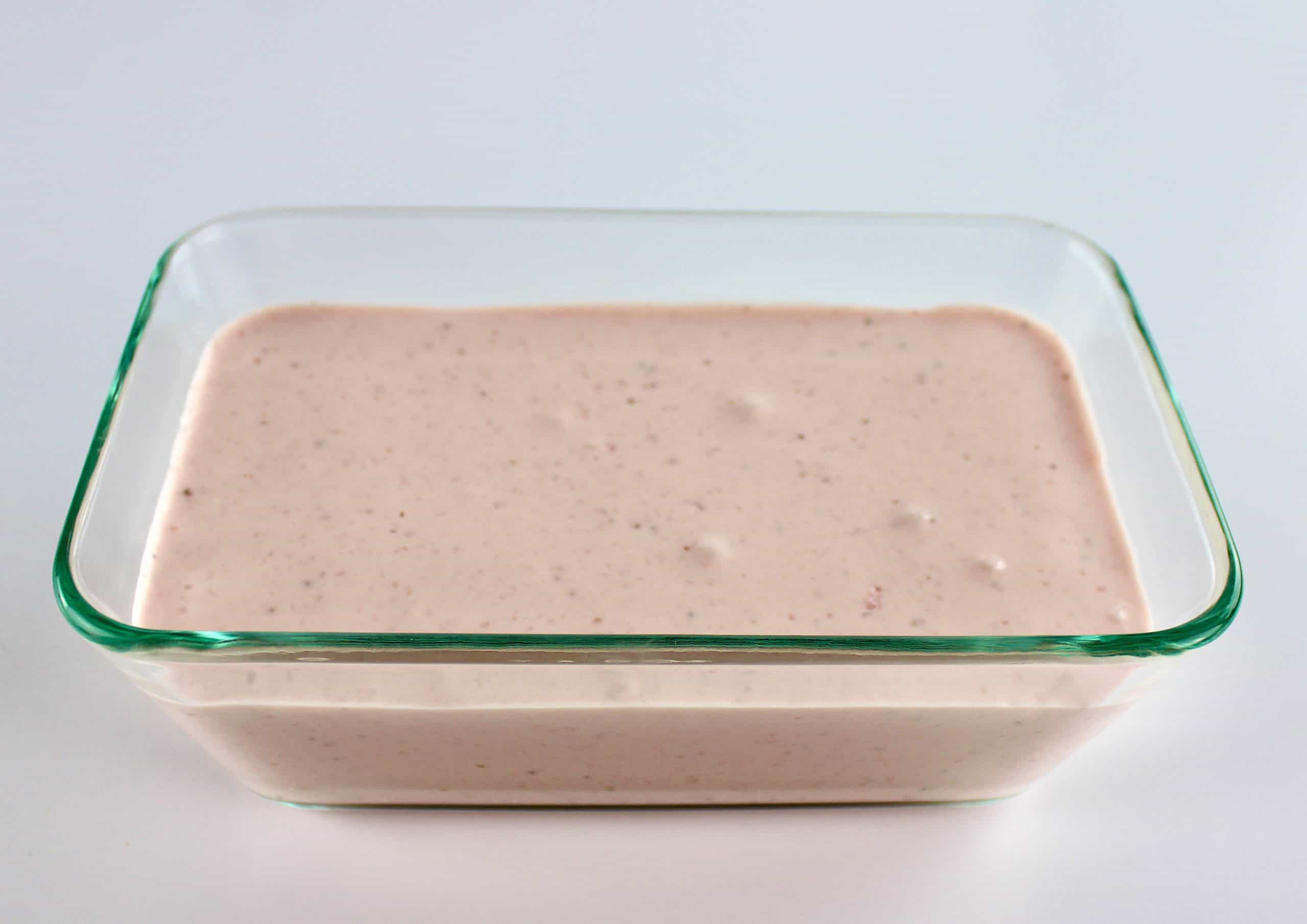 No Churn Keto Strawberry Ice Cream in glass container