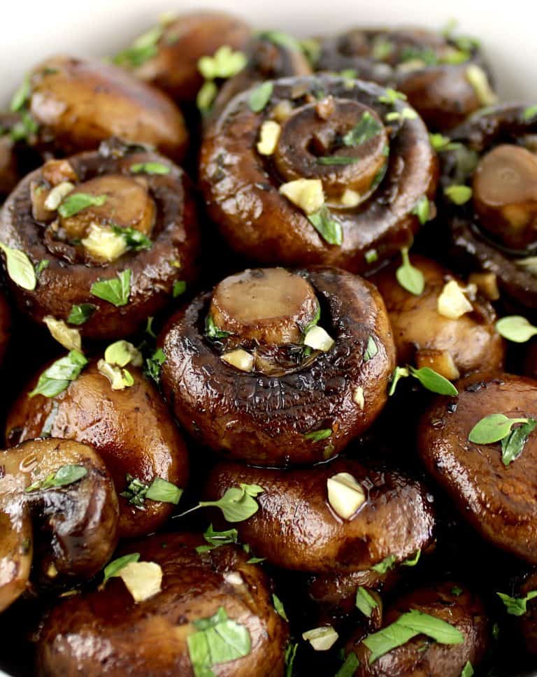 closeup of Sautéed Mushrooms with chopped parsley