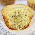 Keto Lemon Poppy Seed Muffin with bite taken out
