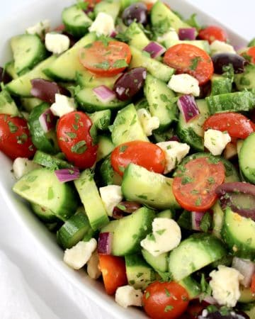 Mediterranean Cucumber Salad with chopped parsley on top