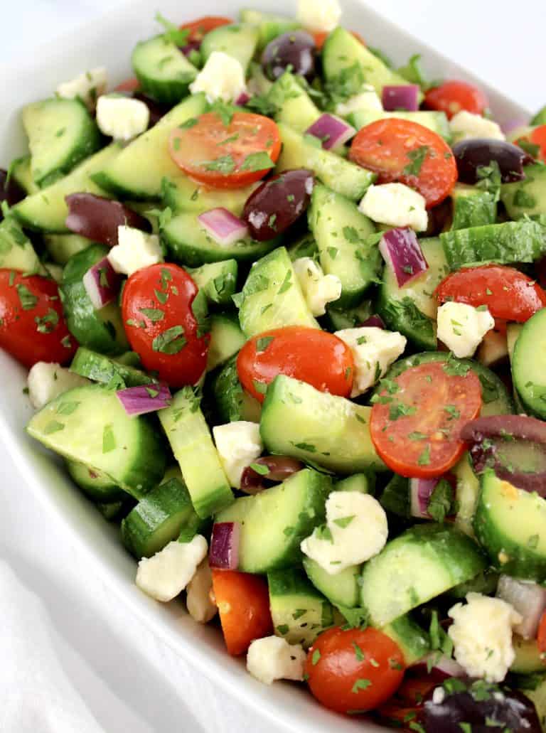 Mediterranean Cucumber Salad with chopped parsley on top