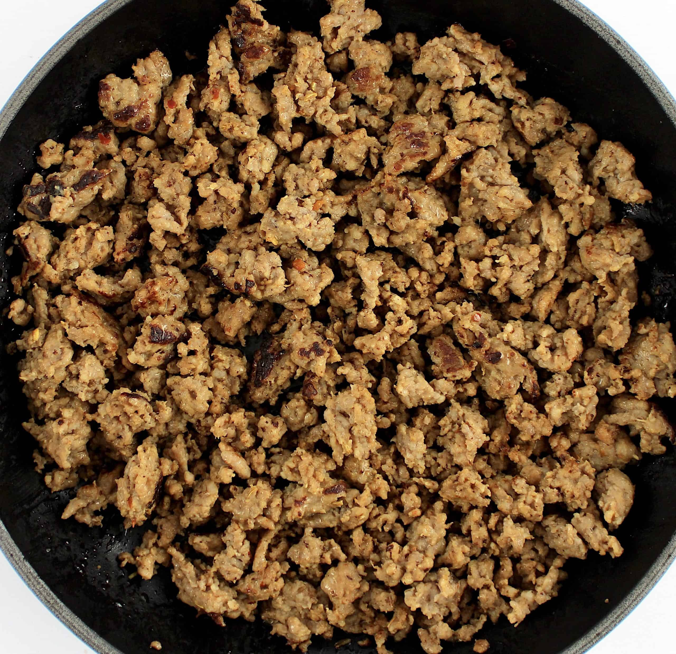 cooked ground sausage in skillet