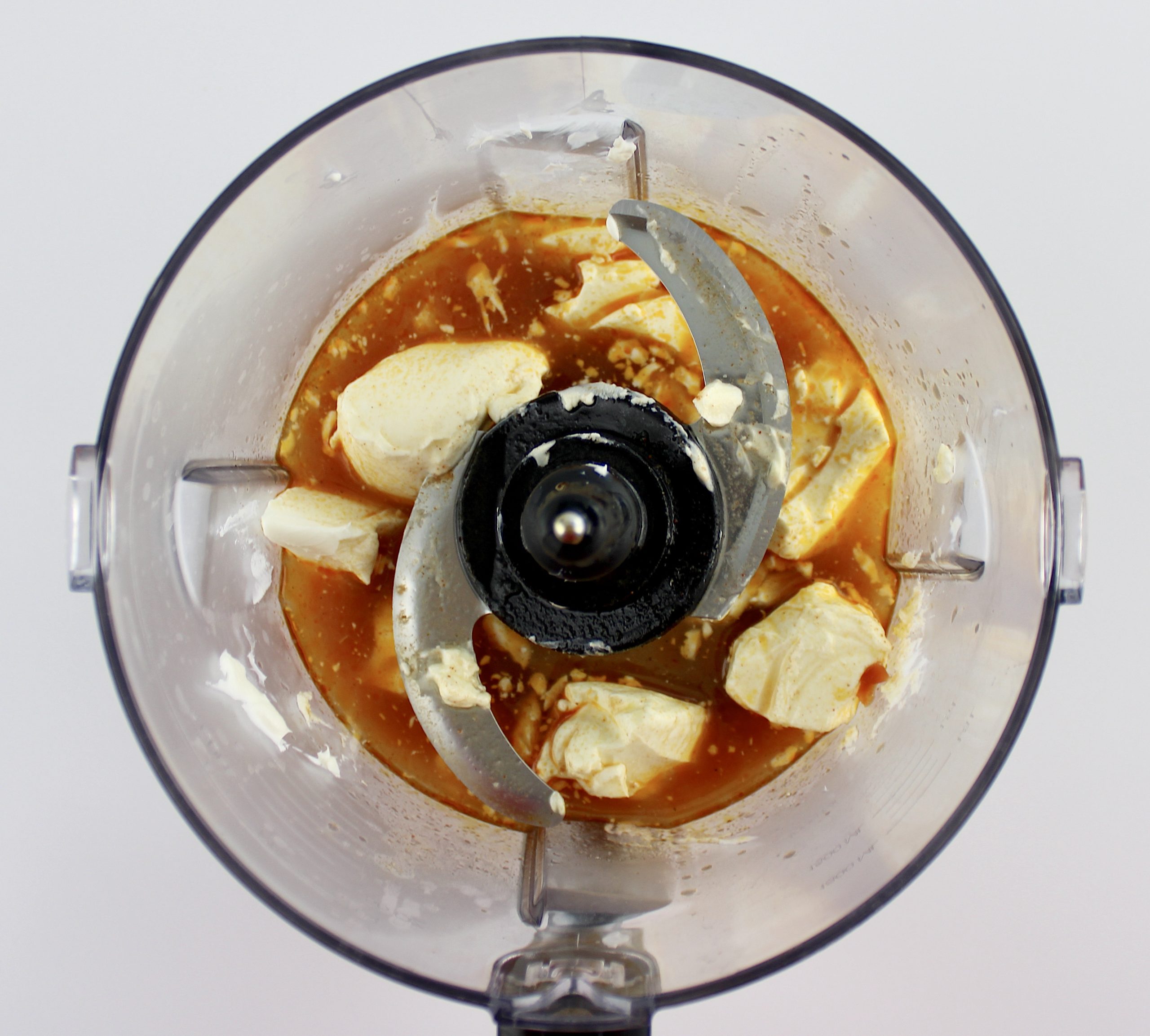 broth and chunks of cream cheese in food processor
