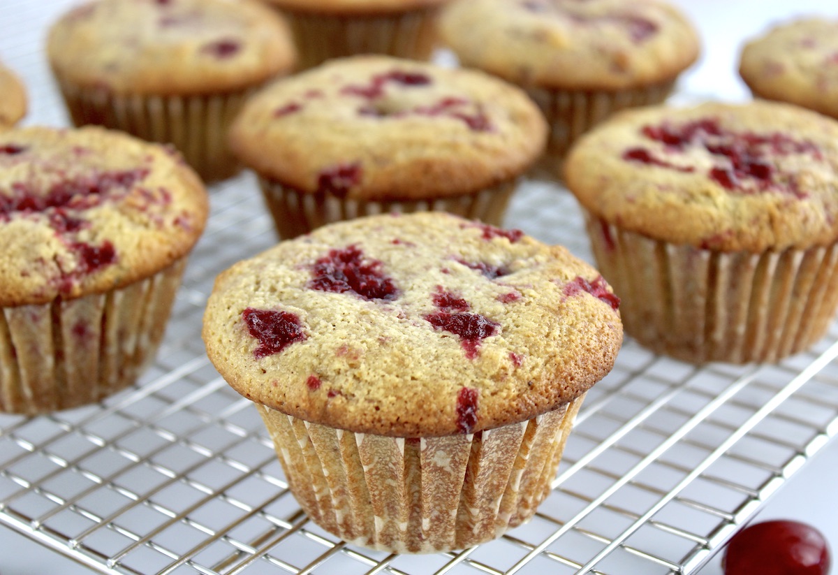 Cranberry Sauce and Walnut Muffins on cooling rack