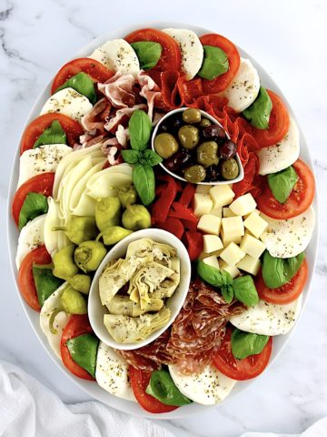 overhead view of Italian Antipasti Platter