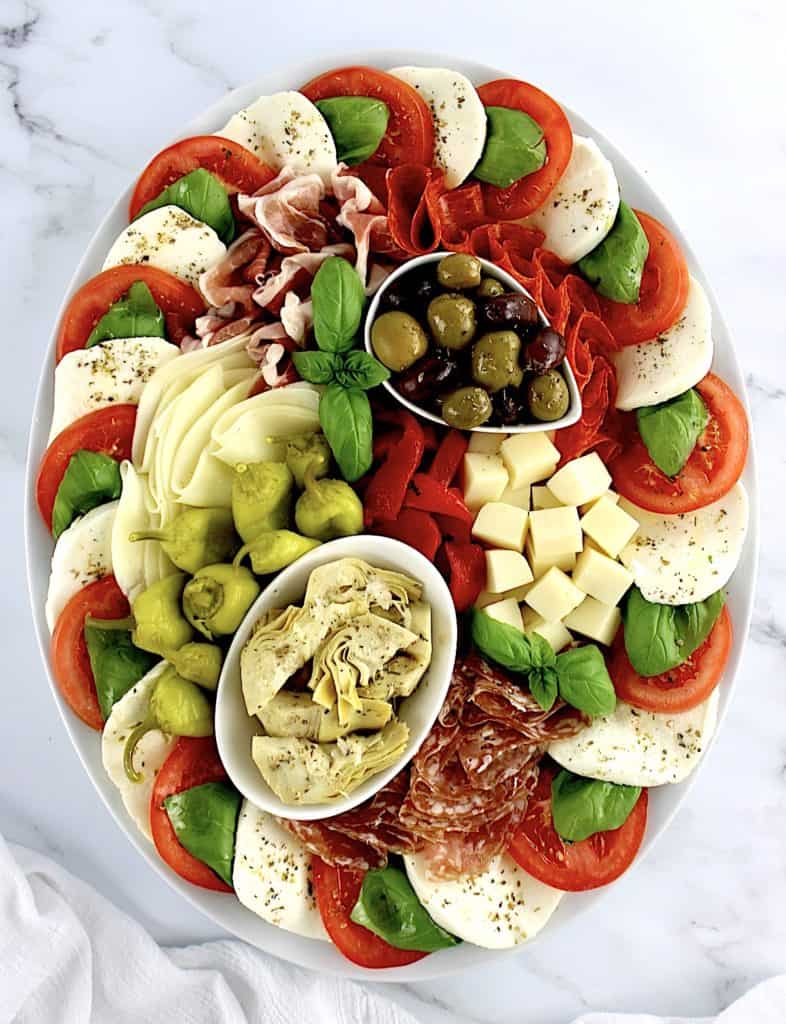 overhead view of Italian Antipasti Platter