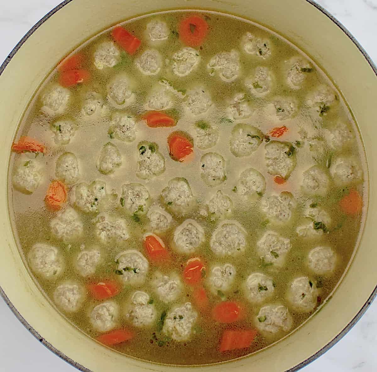Italian Wedding Soup with mini meatballs and carrots