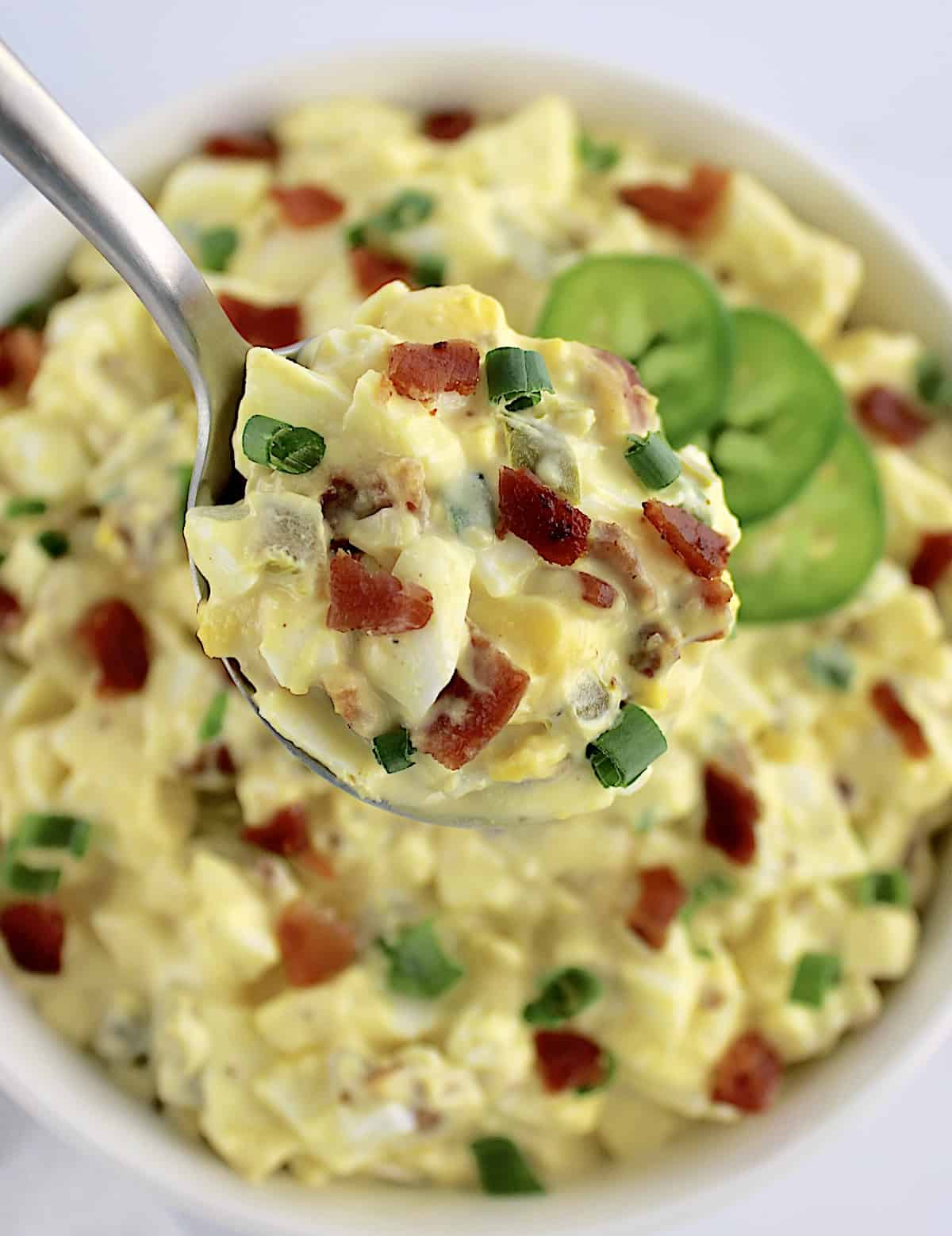 Jalapeño Popper Egg Salad in spoon