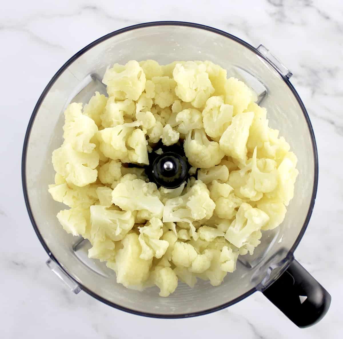 cooked chopped cauliflower in food processor bowl