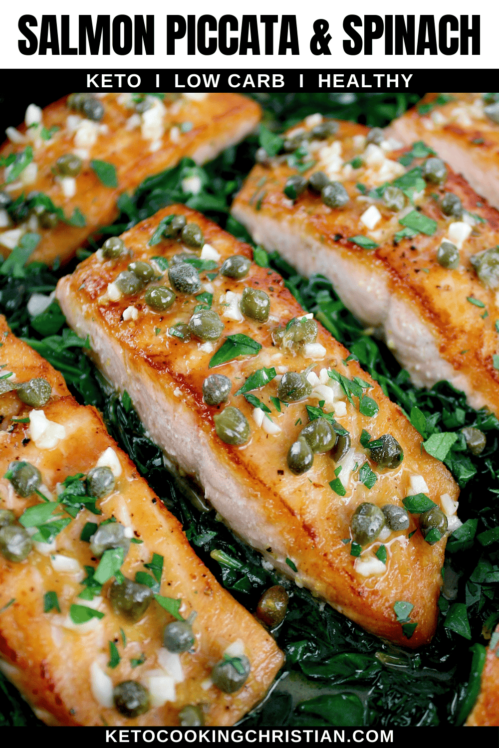 Easy Salmon Piccata with Spinach pin