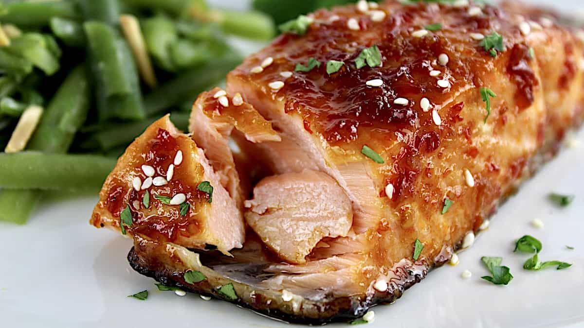 Asian Glazed Salmon with bite taken out