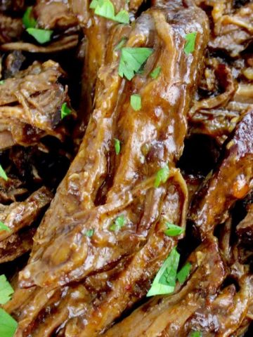 closeup of Beef Barbacoa with chopped cilantro on top