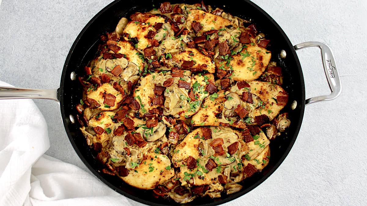 Creamy Bacon Mushroom Chicken in skillet