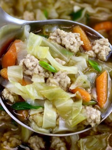 Egg Roll Soup in ladle