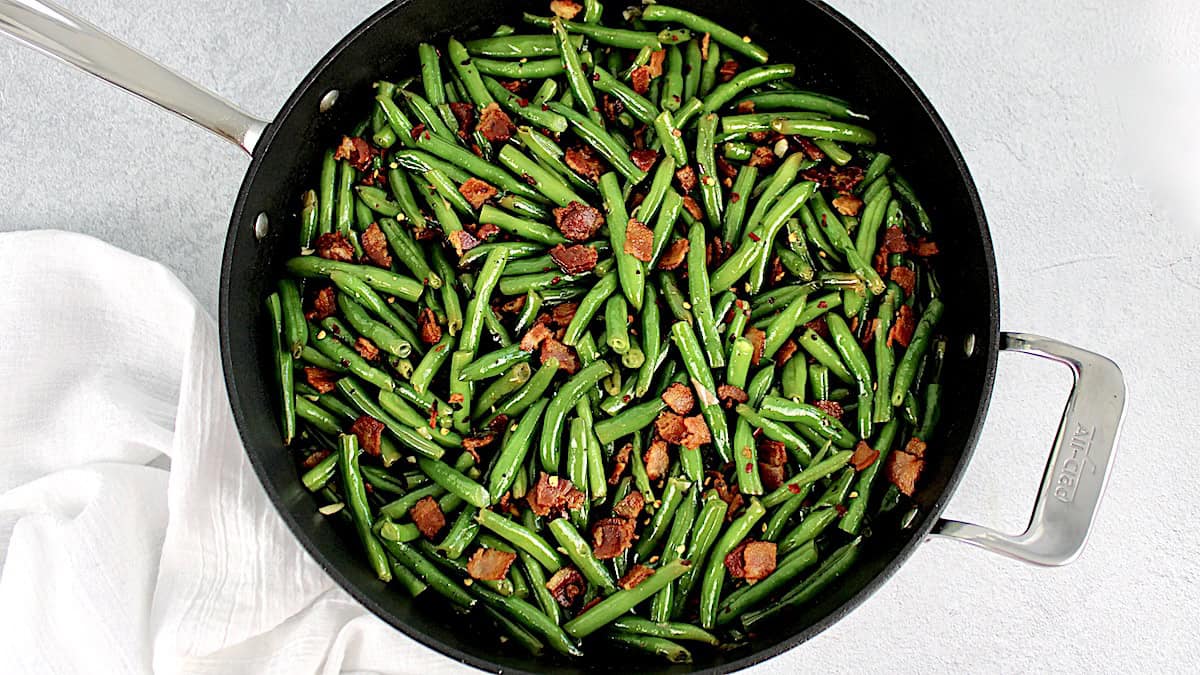 green beans and bacon in skillet