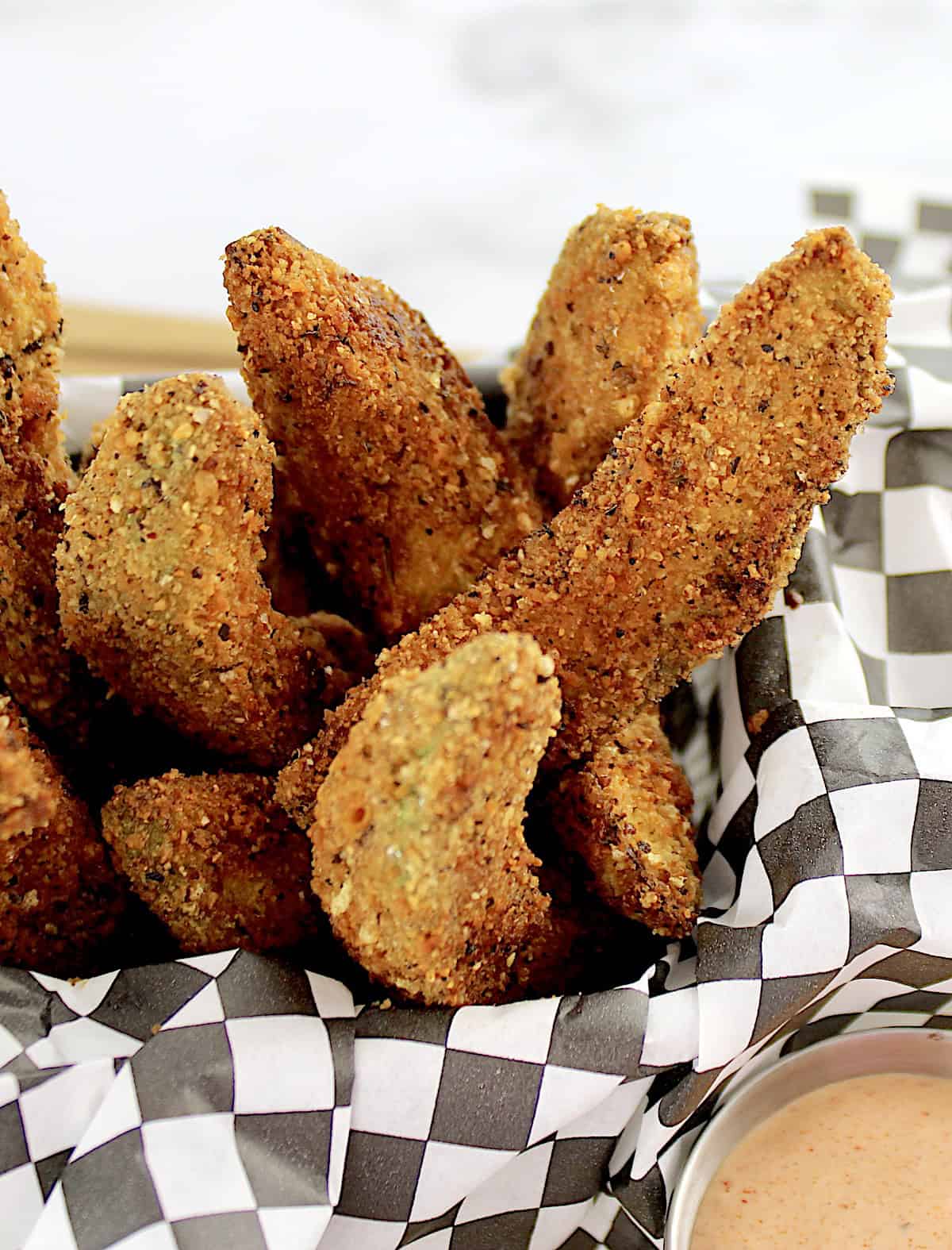 Keto Avocado Fries in black and white checkered paper