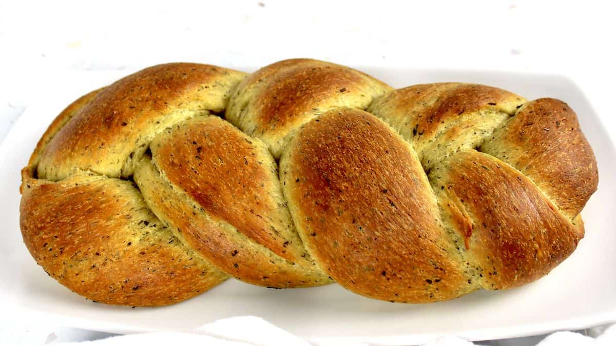 Keto Braided Herb Bread on white plate