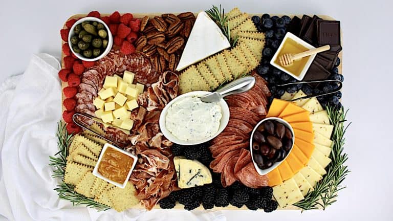 Keto Charcuterie Board on rectangular cutting board