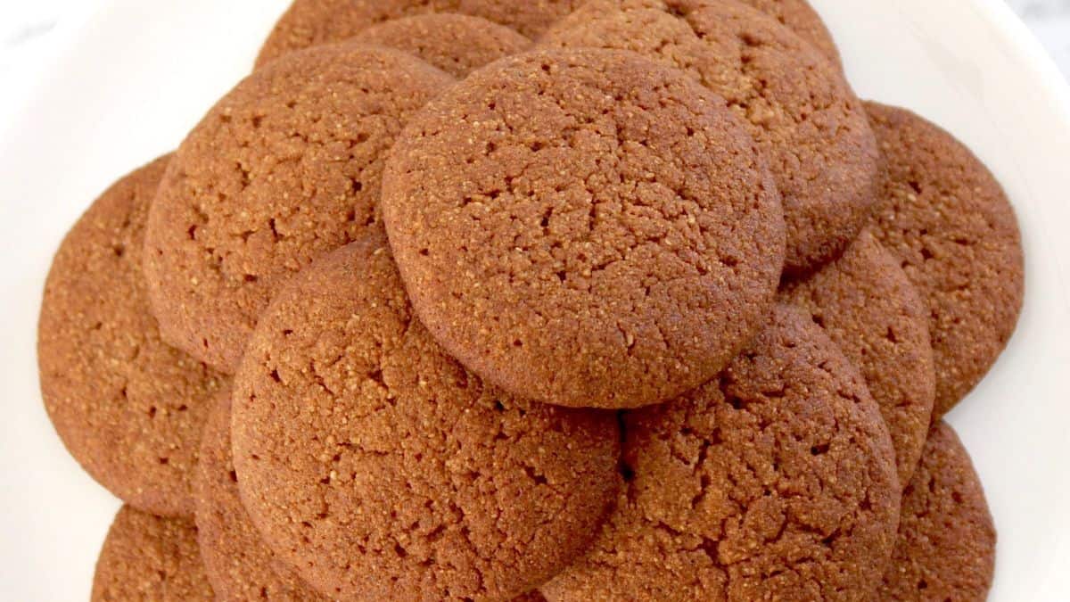 closeup of a pile of keto chewy gingerbread cookies