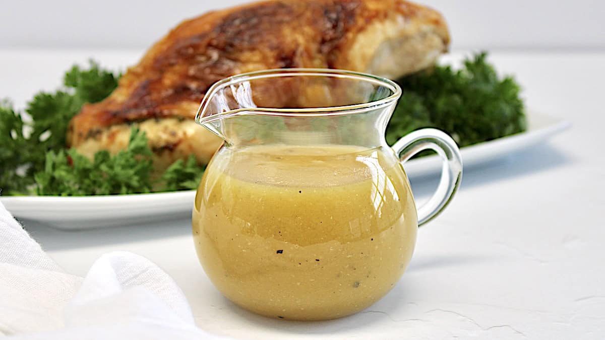 Keto Gravy Recipe with turkey in back