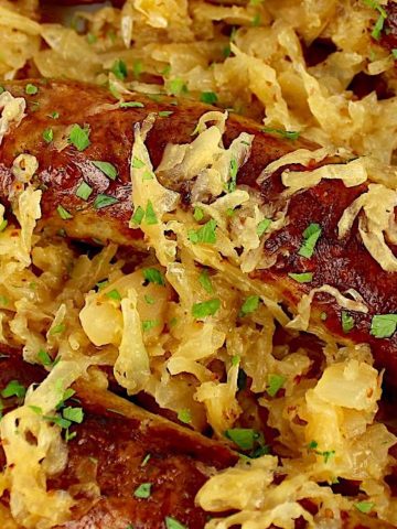 closeup of Slow Cooker Kielbasa and Sauerkraut