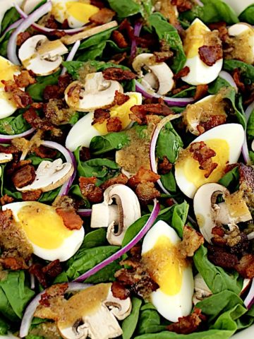 Keto Spinach Salad in white bowl