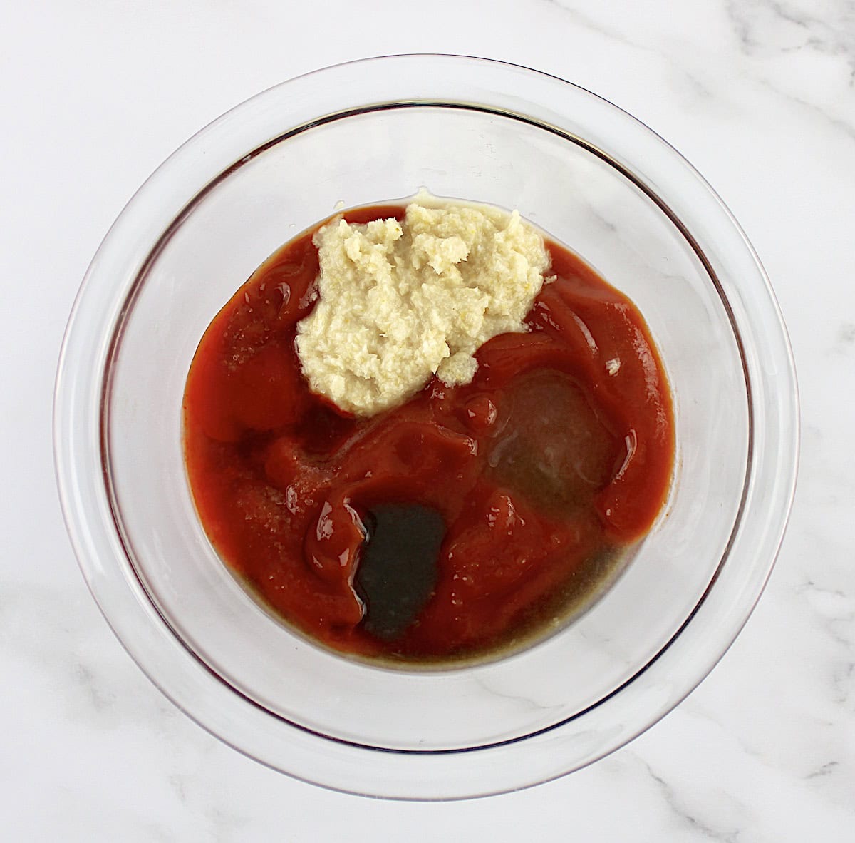 cocktail sauce ingredients in glass bowl unmixed