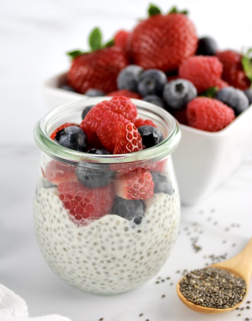 Chia Seed Pudding in open glass jar