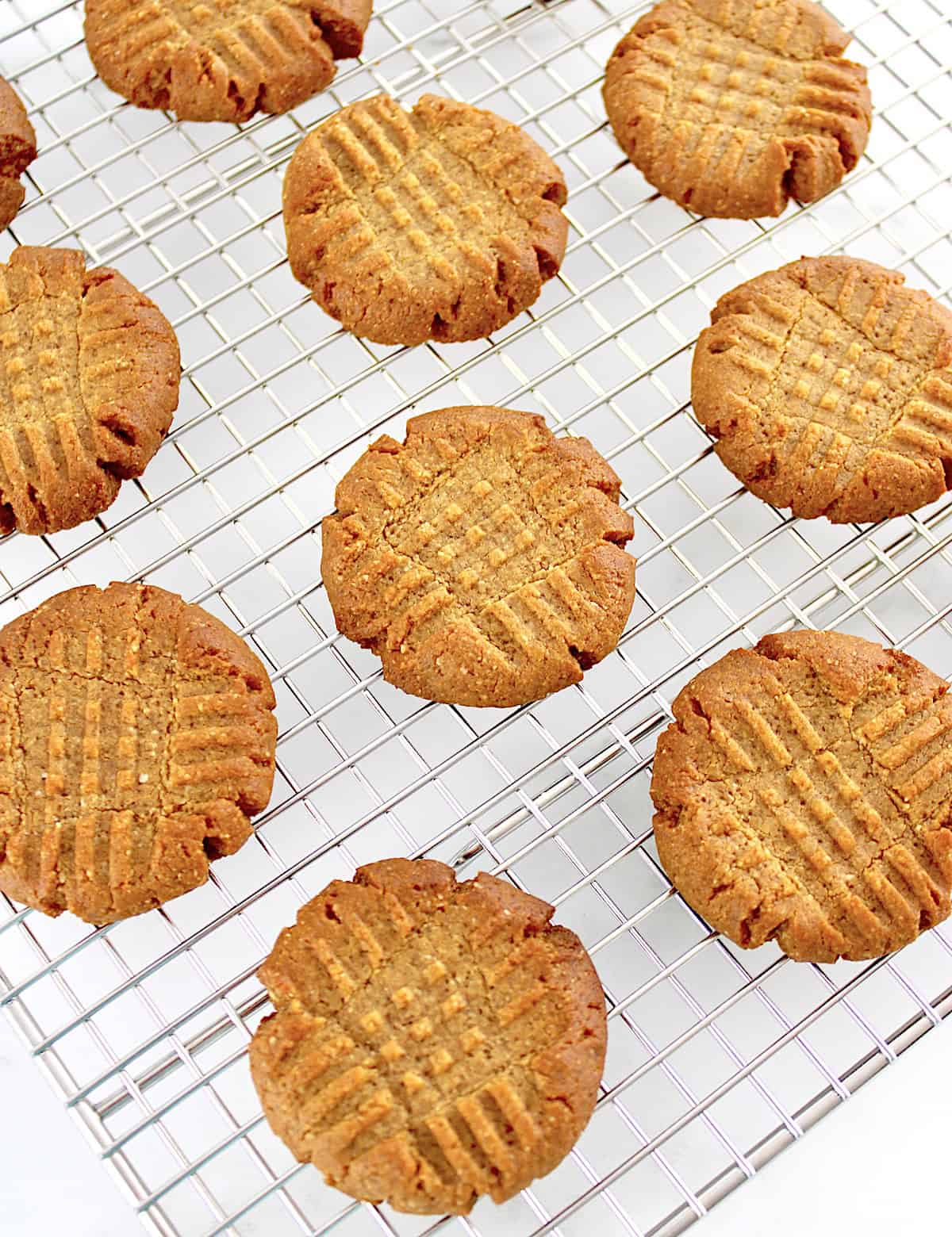 Easy Peanut Butter Cookies on cooling rack